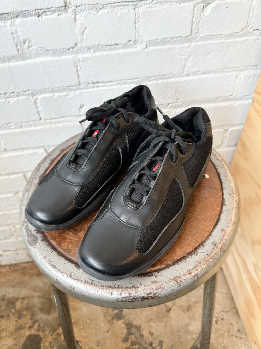 Prada America's Cup Original Black Leather & Mesh Low Top Sneakers - UK Size 6 - Picture 2 of 8